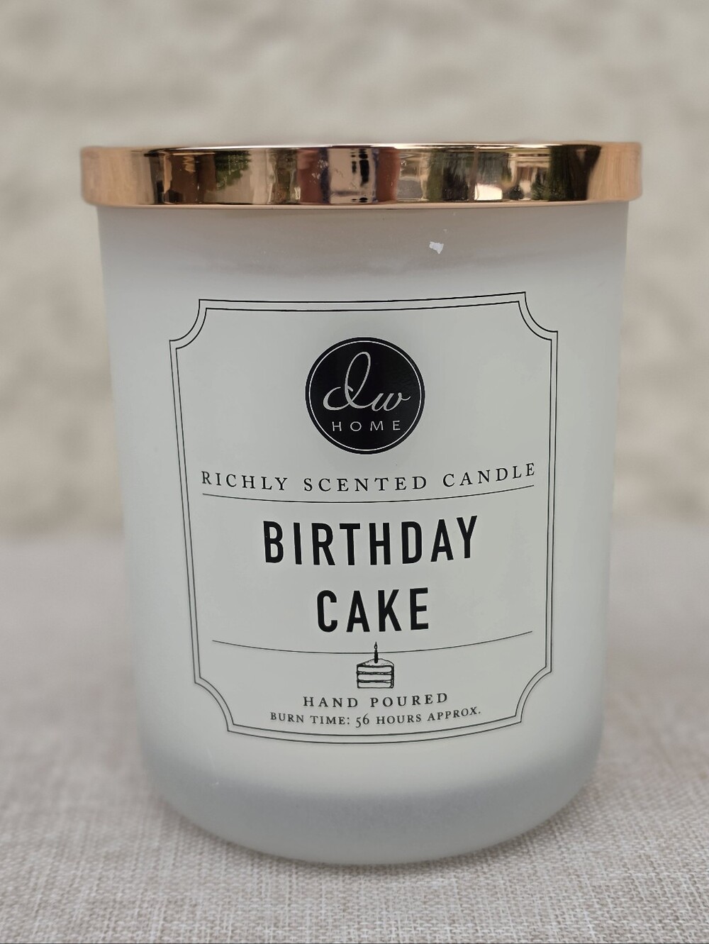 DW Home Birthday Cake Candle - White with Rose Gold Lid 15.3oz New